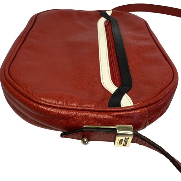 Lanvin Paris Red Leather Crossbody Bag With Black & White Trim - Picture 5 of 12